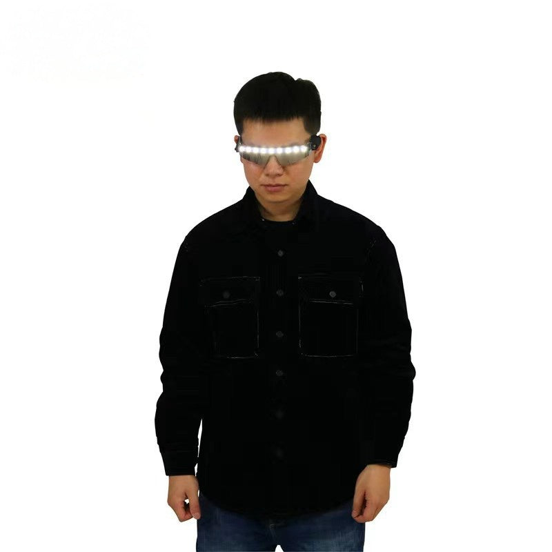 Futuristic white LED glasses for a cyber rave outfit