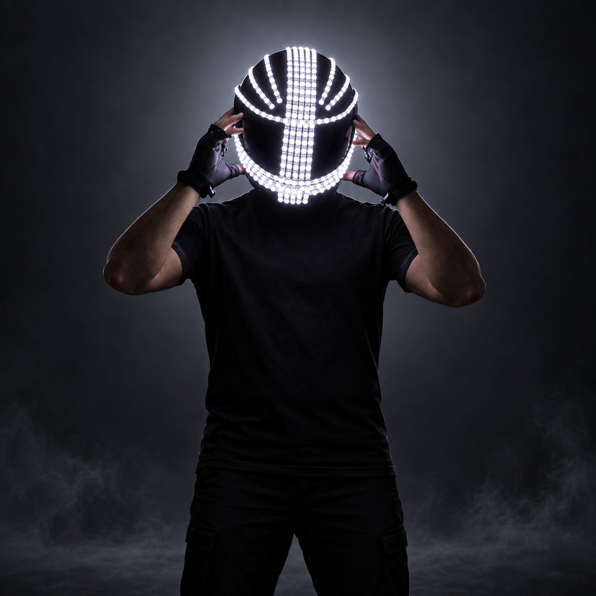 LED cyber helmet and gloves set for DJ party styling