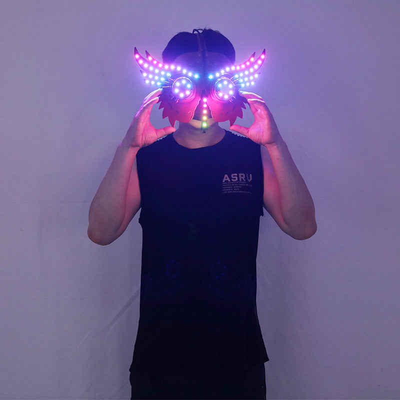 Multicolor LED glowing animal mask with neon light-up details