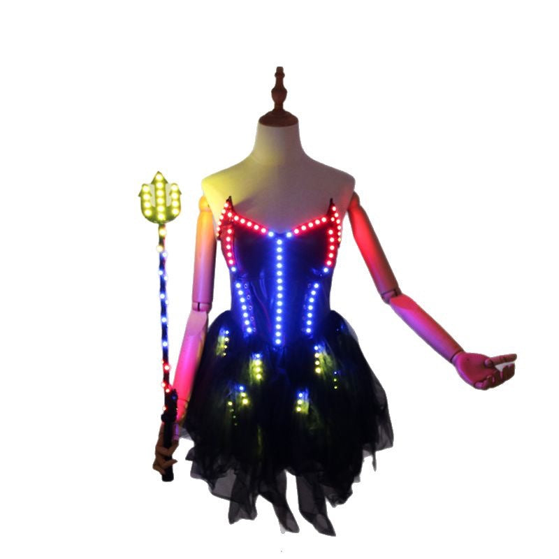 Luminous Devil LED dress with full-color illuminated skirt and devil wand