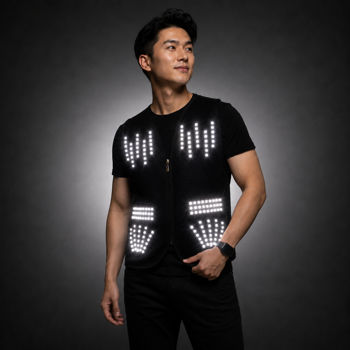 RGB LED performance vest with illuminated light bars for DJ outfits