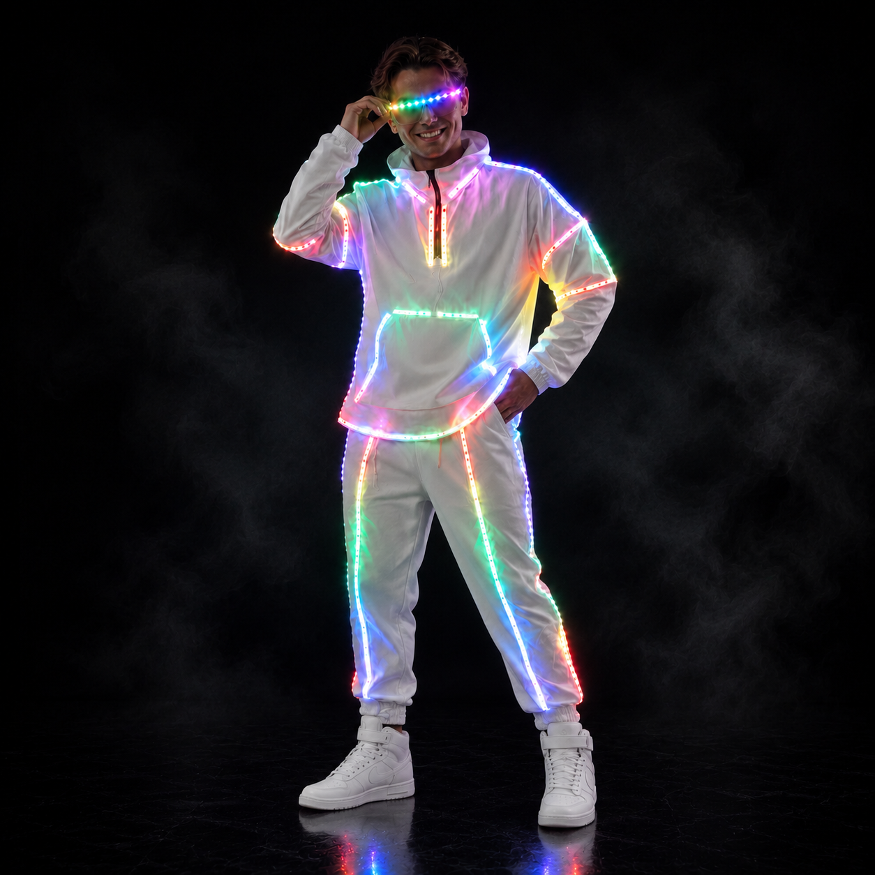 Remote Control RGB LED Light-Up Performance Outfit with LED Glasses