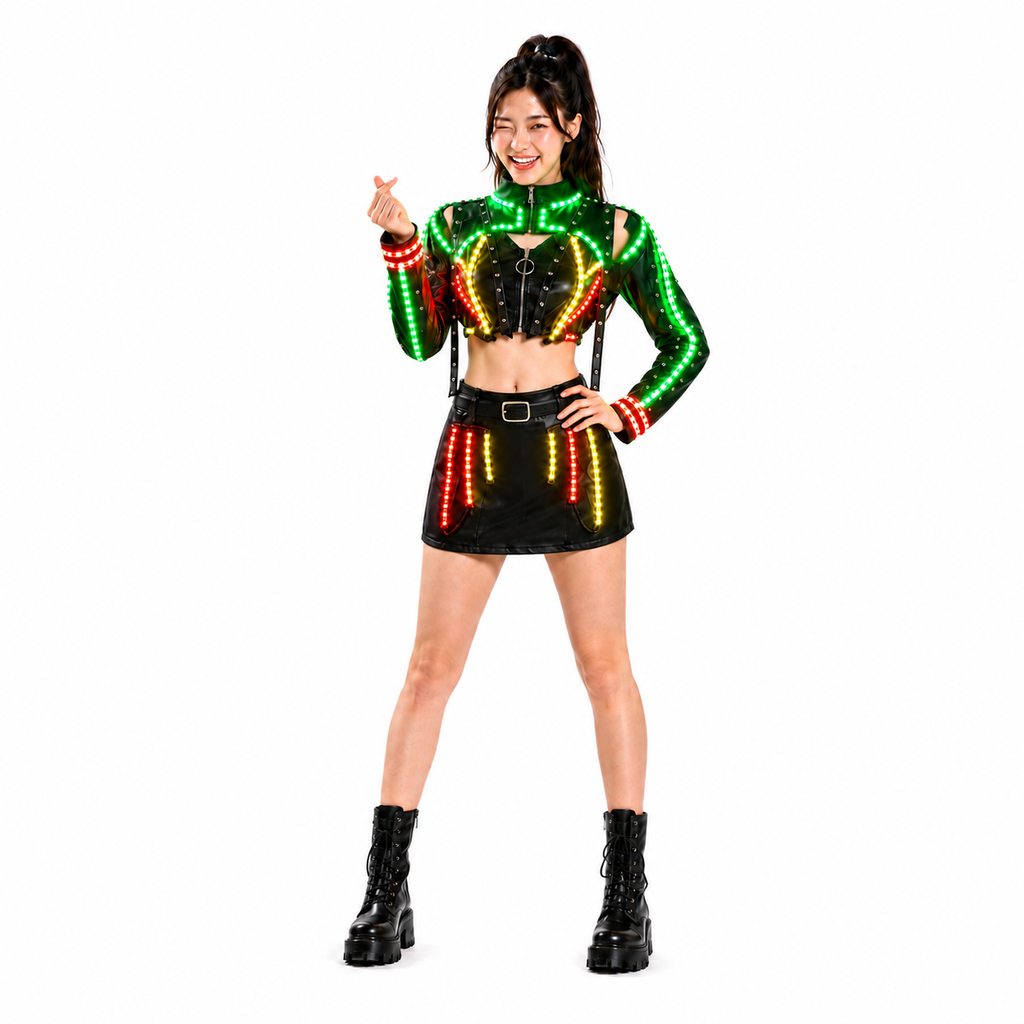 LED Light Up DJ Stage Outfit for Women – Neon Glow Rave Club Party Costume Set