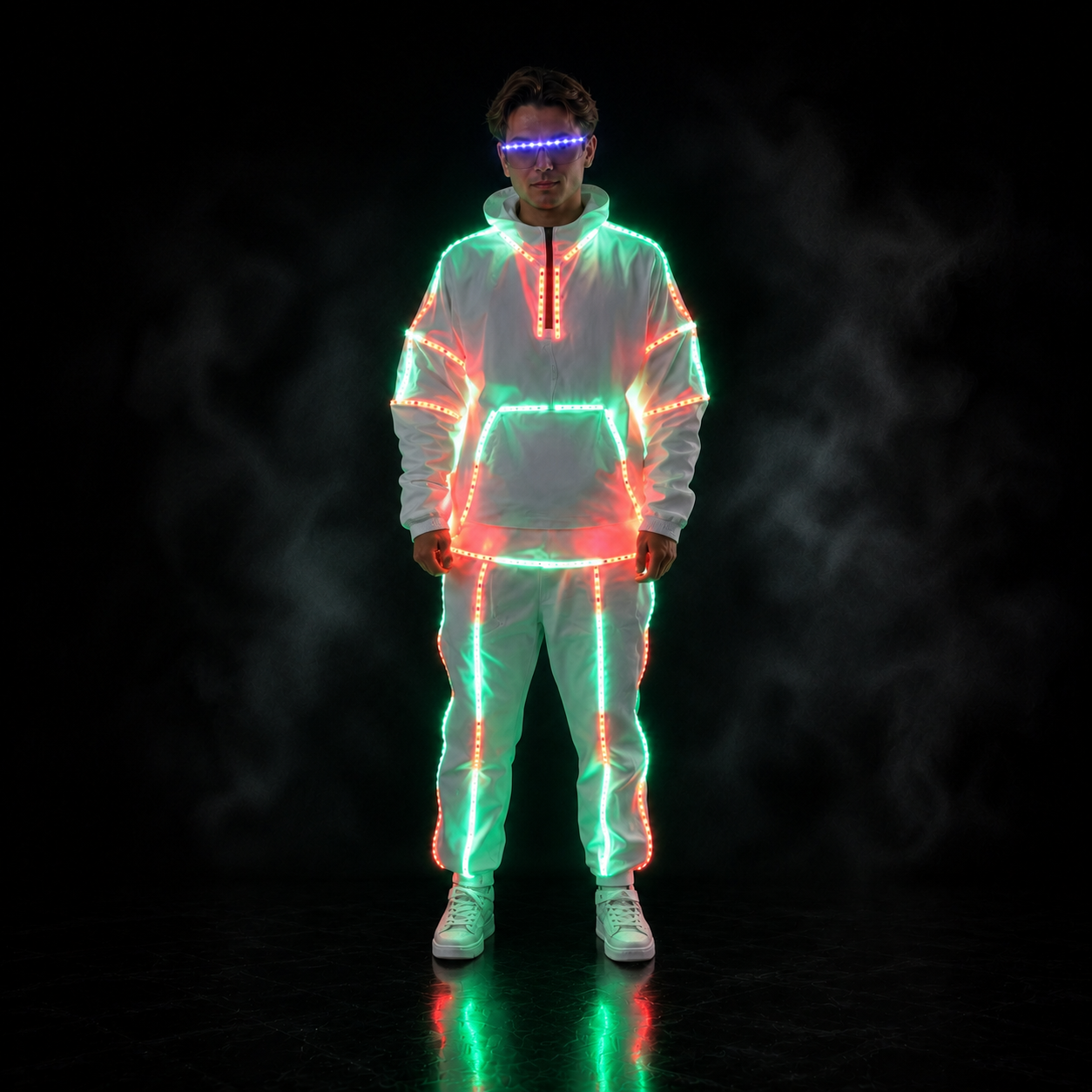 Remote Control RGB LED Light-Up Performance Outfit with LED Glasses