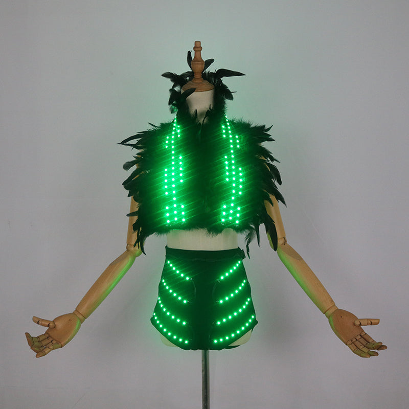 LED Light Up Costume for Women, Halloween Stage Performance Glow Shawl and Skirt Set