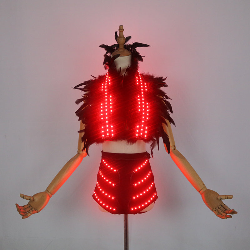 LED Light Up Costume for Women, Halloween Stage Performance Glow Shawl and Skirt Set