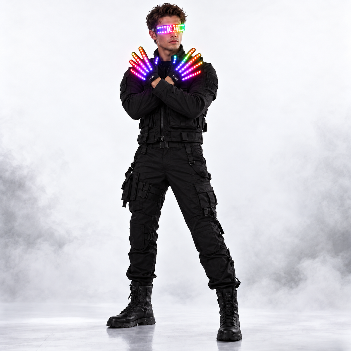 Neon Color LED Gloves and Glowing Party Glasses Set