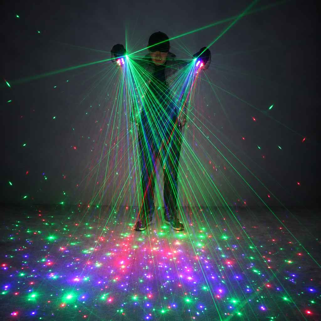 Green, Red & Blue Laser Gloves for DJ Stage Shows