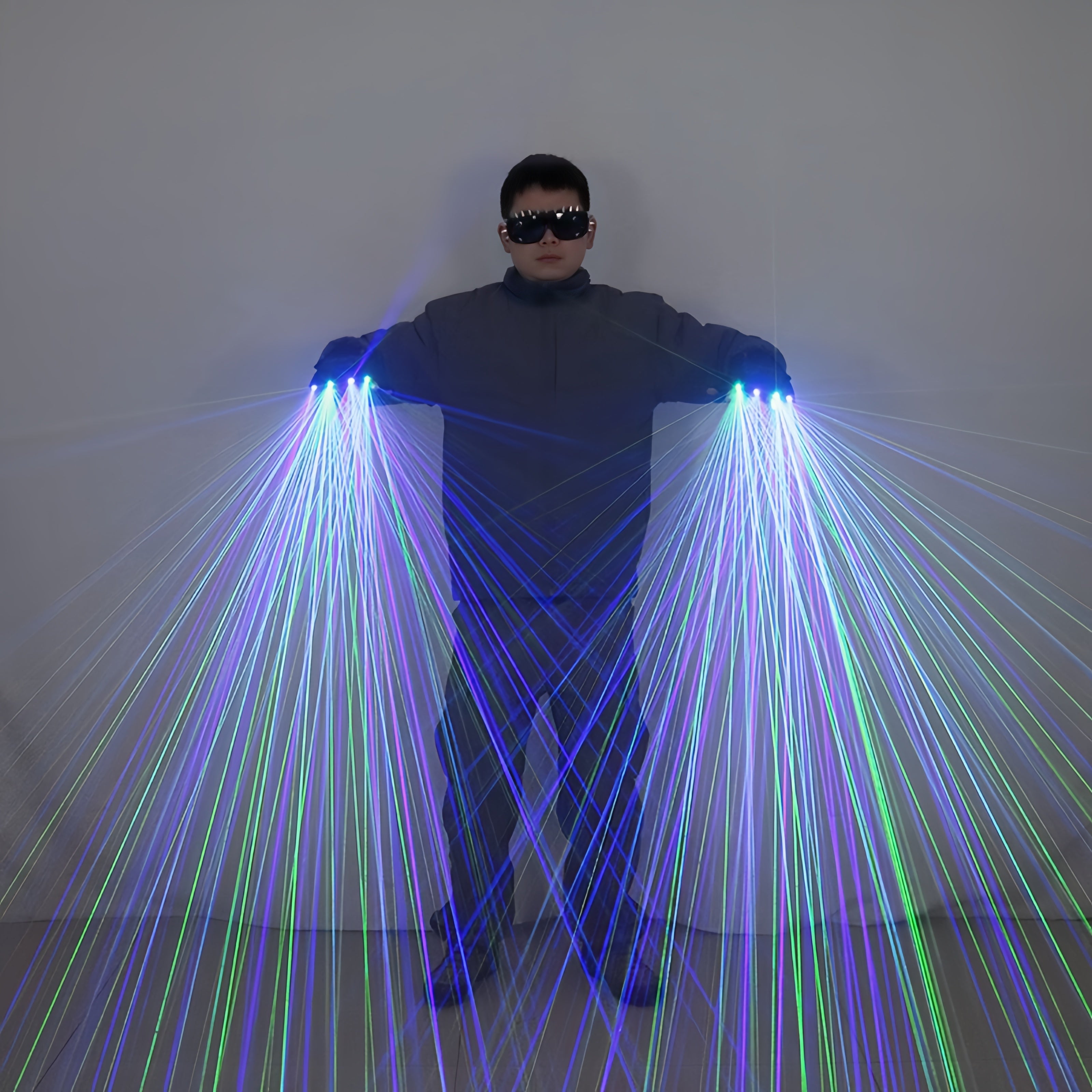 Blue & Green Laser Gloves for DJ Party Light Show — LED Rave Performance Gloves