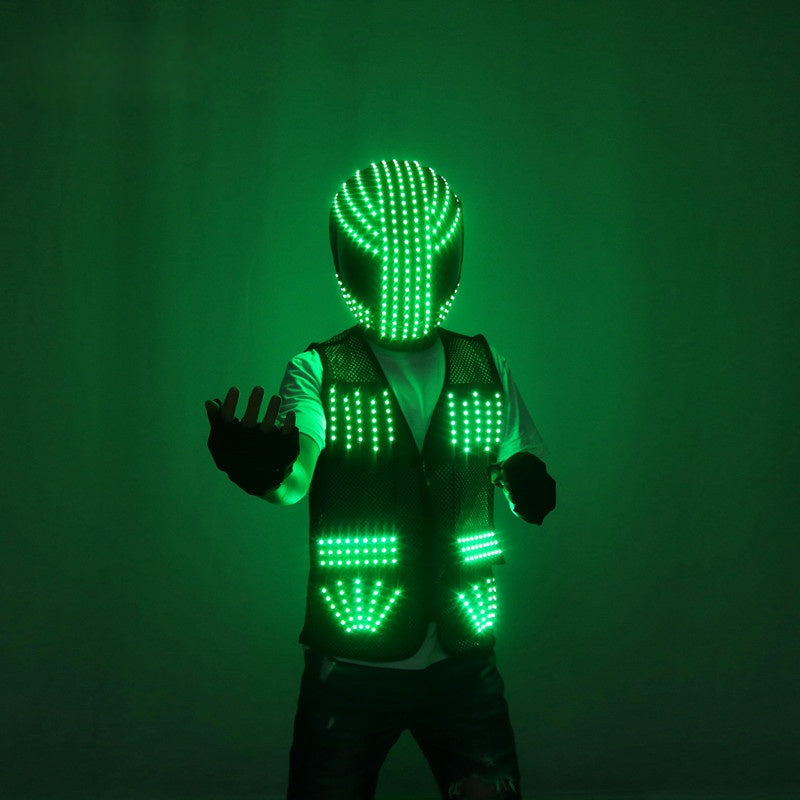 LED Robot Suit with Glowing Helmet – Light-Up Performance Costume