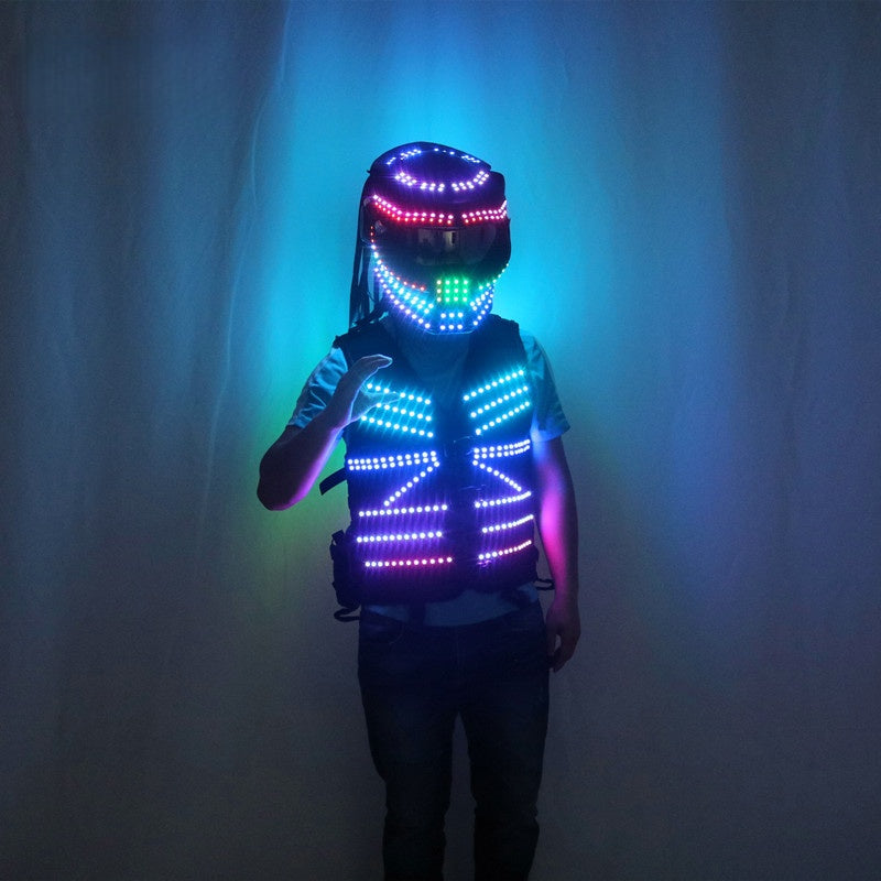 Cyber LED Motorcycle Helmet & Chest Armor – Light-Up Party Gear – RADIANT BROTHER