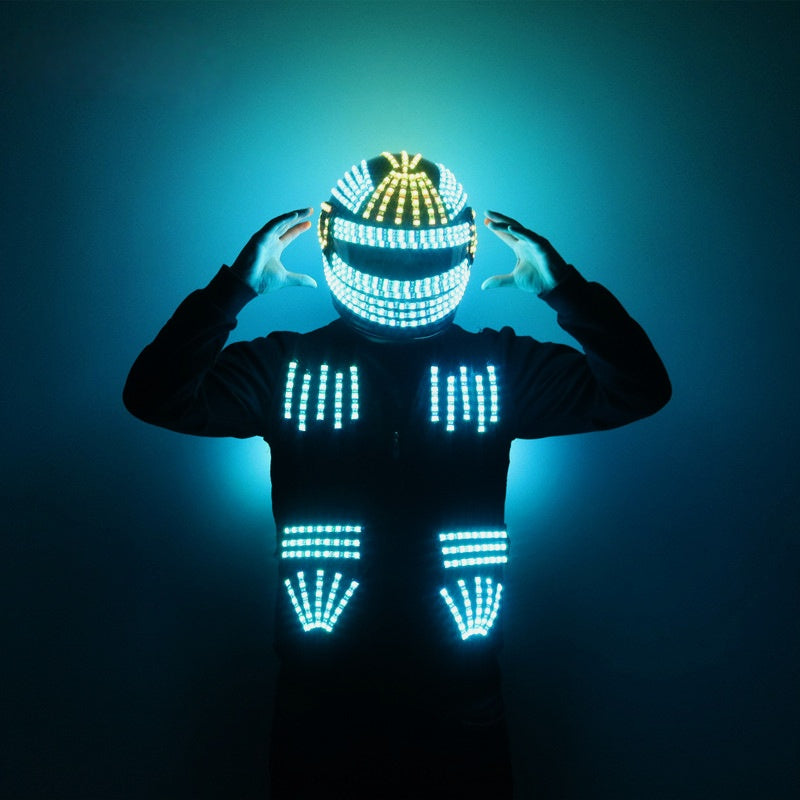 Colorful LED Glowing Helmet & Vest Set – Light-Up Party Costume Props