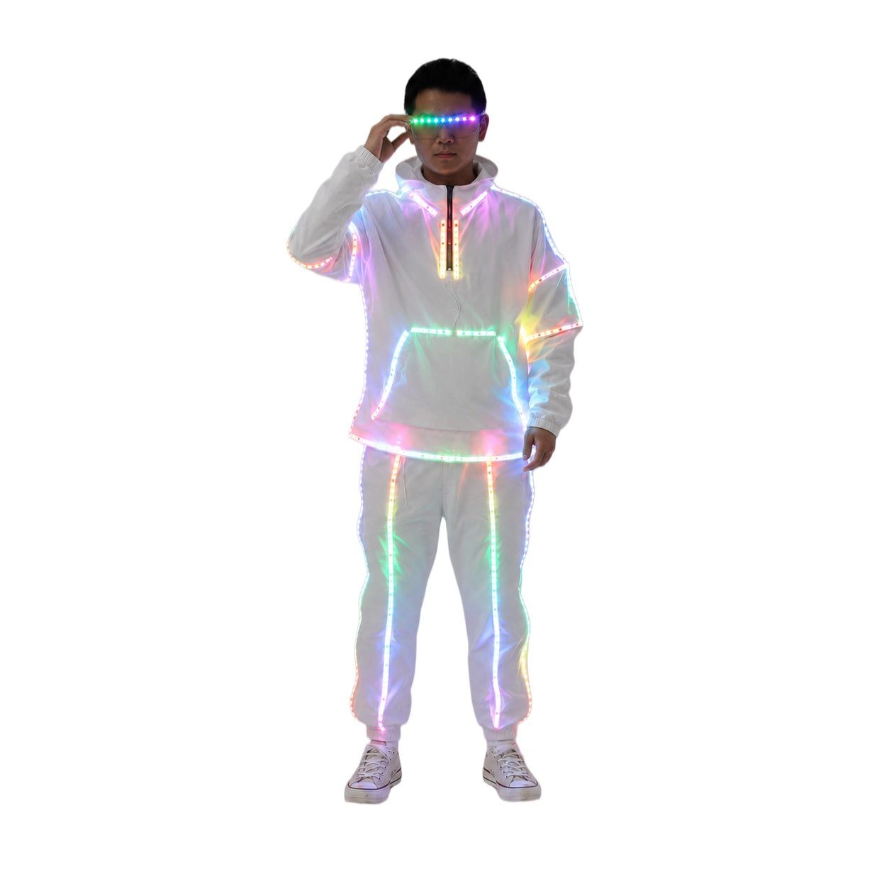 Remote Control RGB LED Light-Up Performance Outfit with LED Glasses