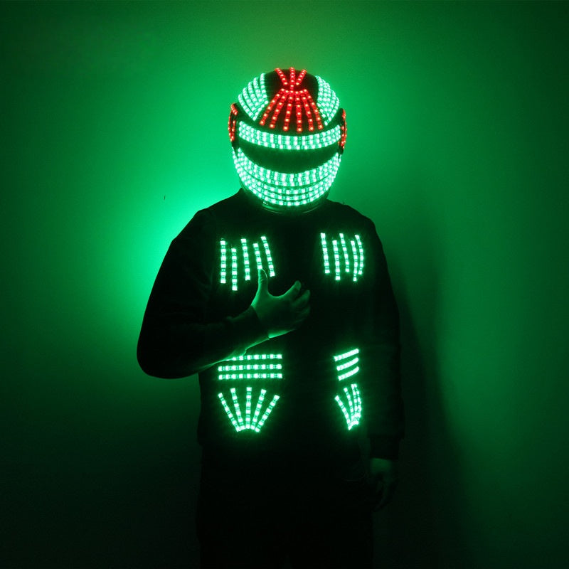 Colorful LED Glowing Helmet & Vest Set – Light-Up Party Costume Props