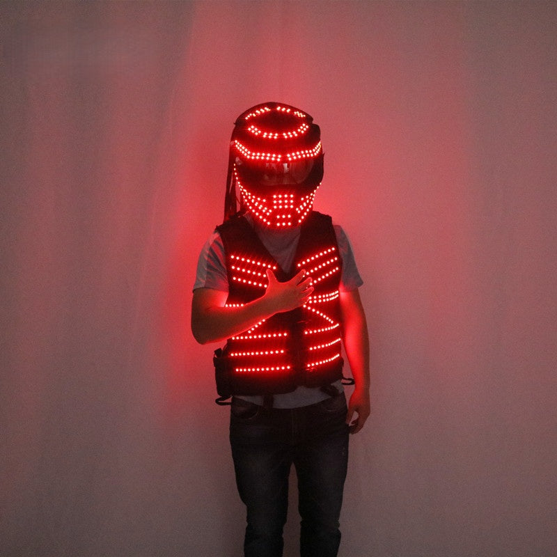 Cyber LED Motorcycle Helmet & Chest Armor – Light-Up Party Gear