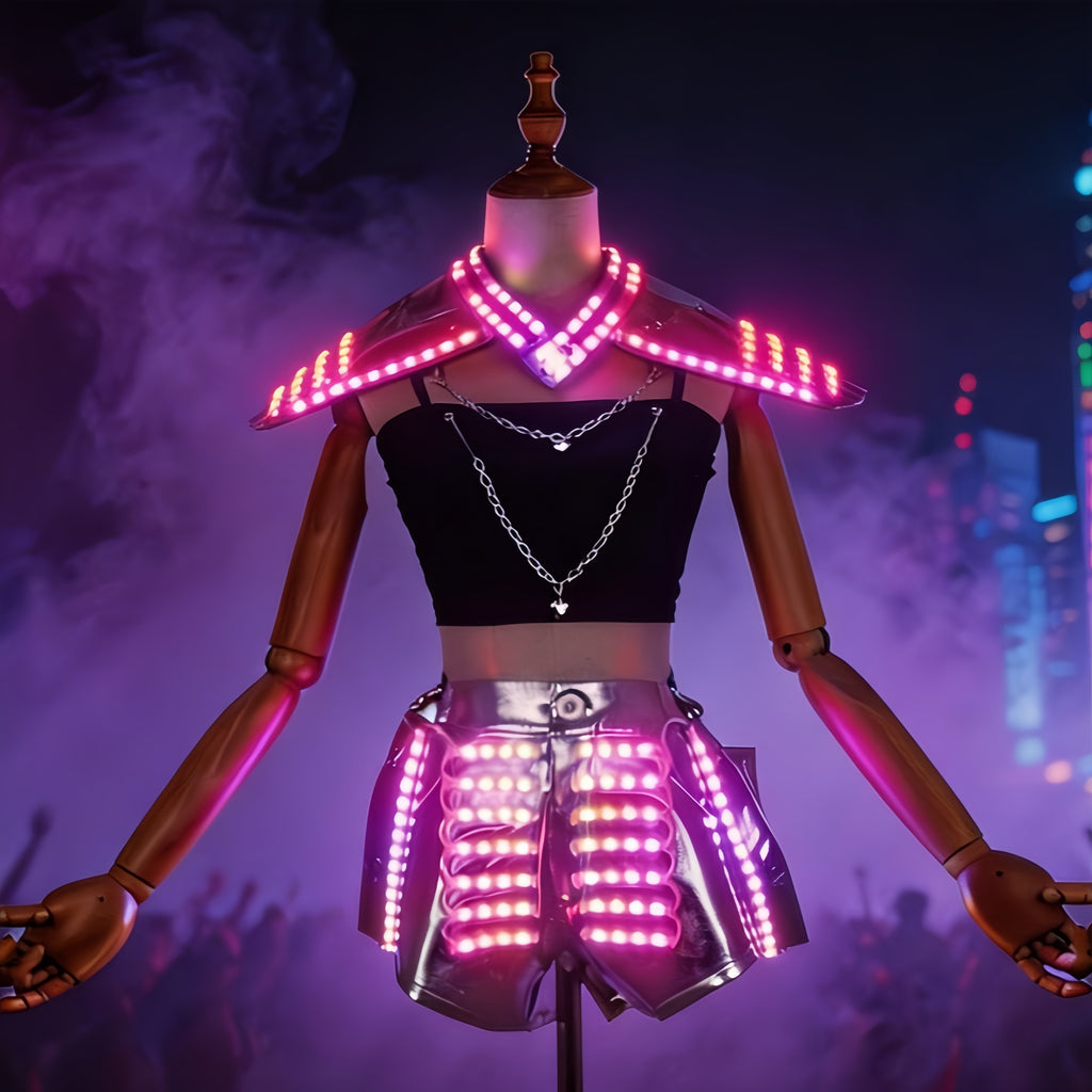 Futuristic LED Light Up Costume for Women – Neon DJ Rave Outfit Club Party Stage Wear