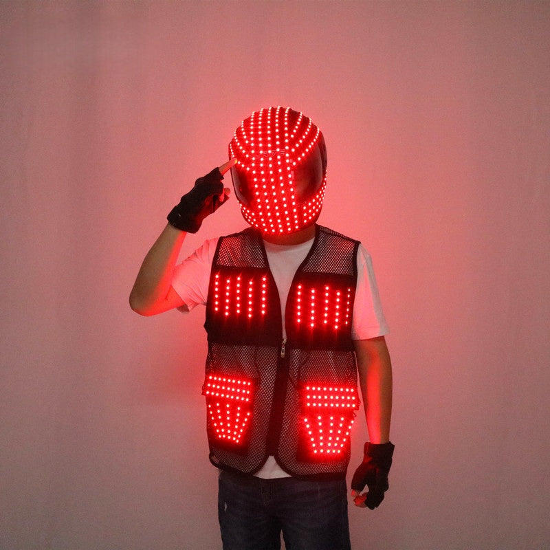 LED Robot Suit with Glowing Helmet – Light-Up Performance Costume
