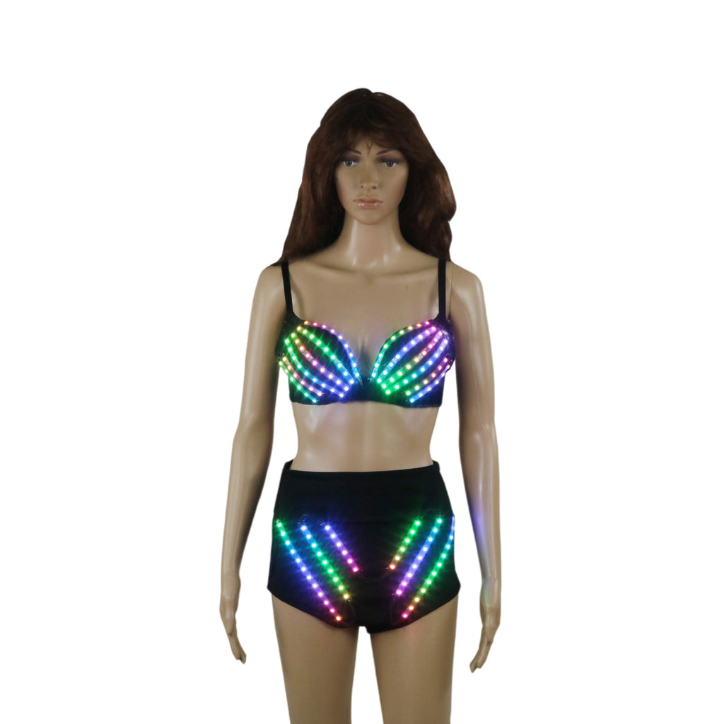 Full-color LED glowing party bras and shorts, fluorescent performance costumes