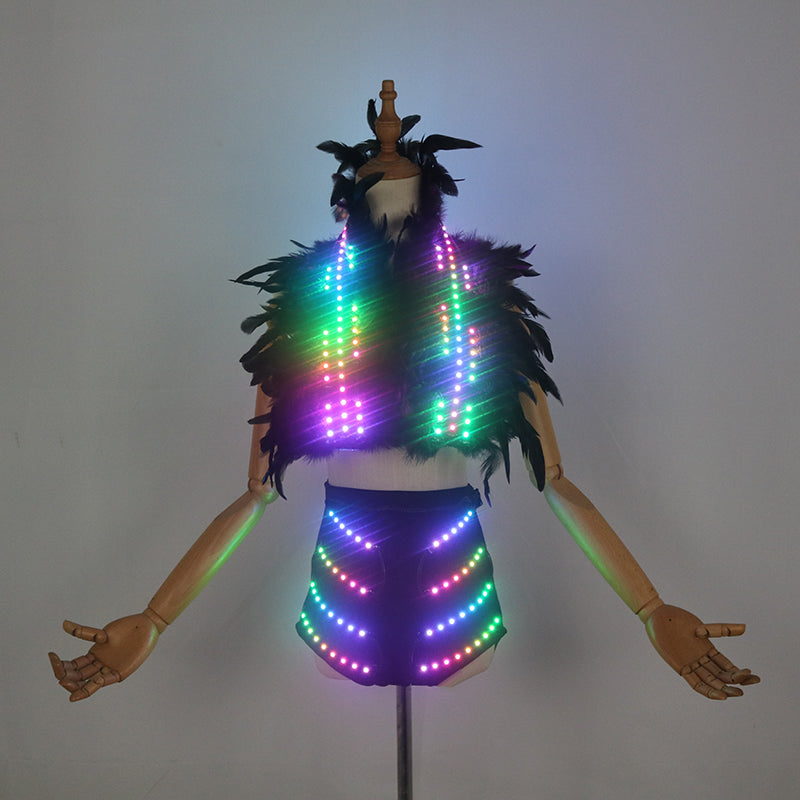 LED Light Up Costume for Women, Halloween Stage Performance Glow Shawl and Skirt Set