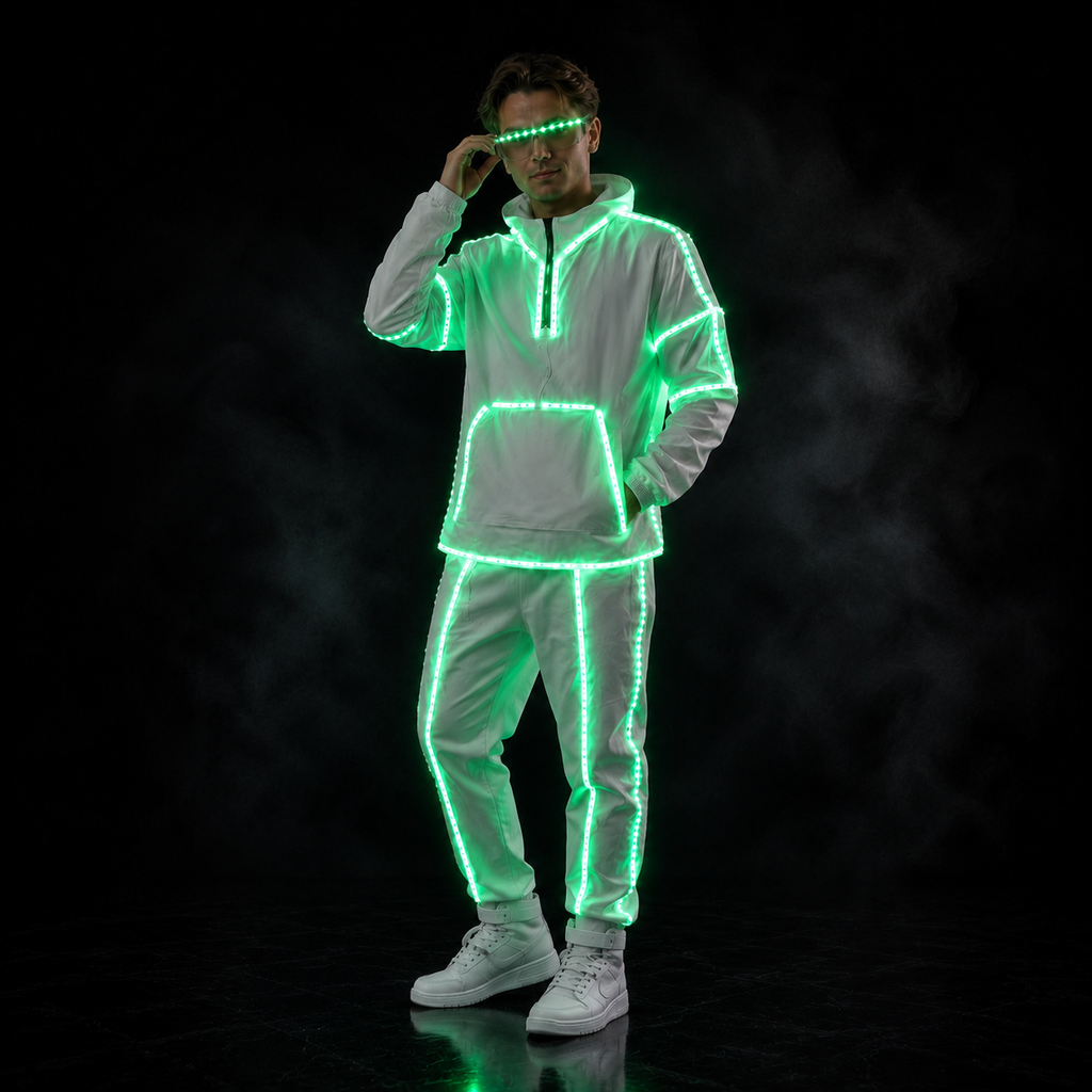Remote Control RGB LED Light-Up Performance Outfit with LED Glasses