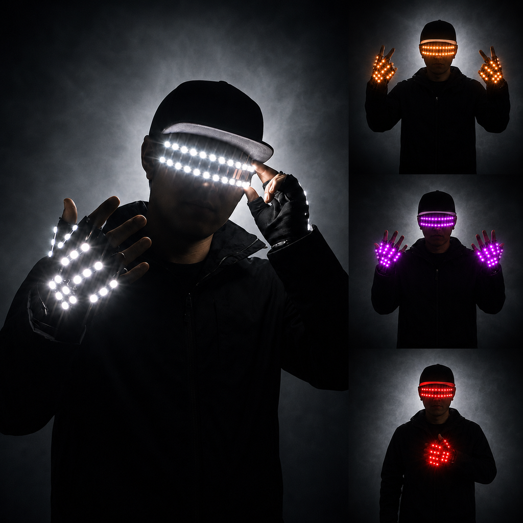 Glow Glasses + LED Glove Set — Festival & Rave Pack