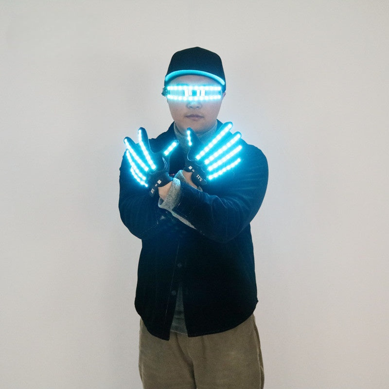 Neon Color LED Gloves and Glowing Party Glasses Set