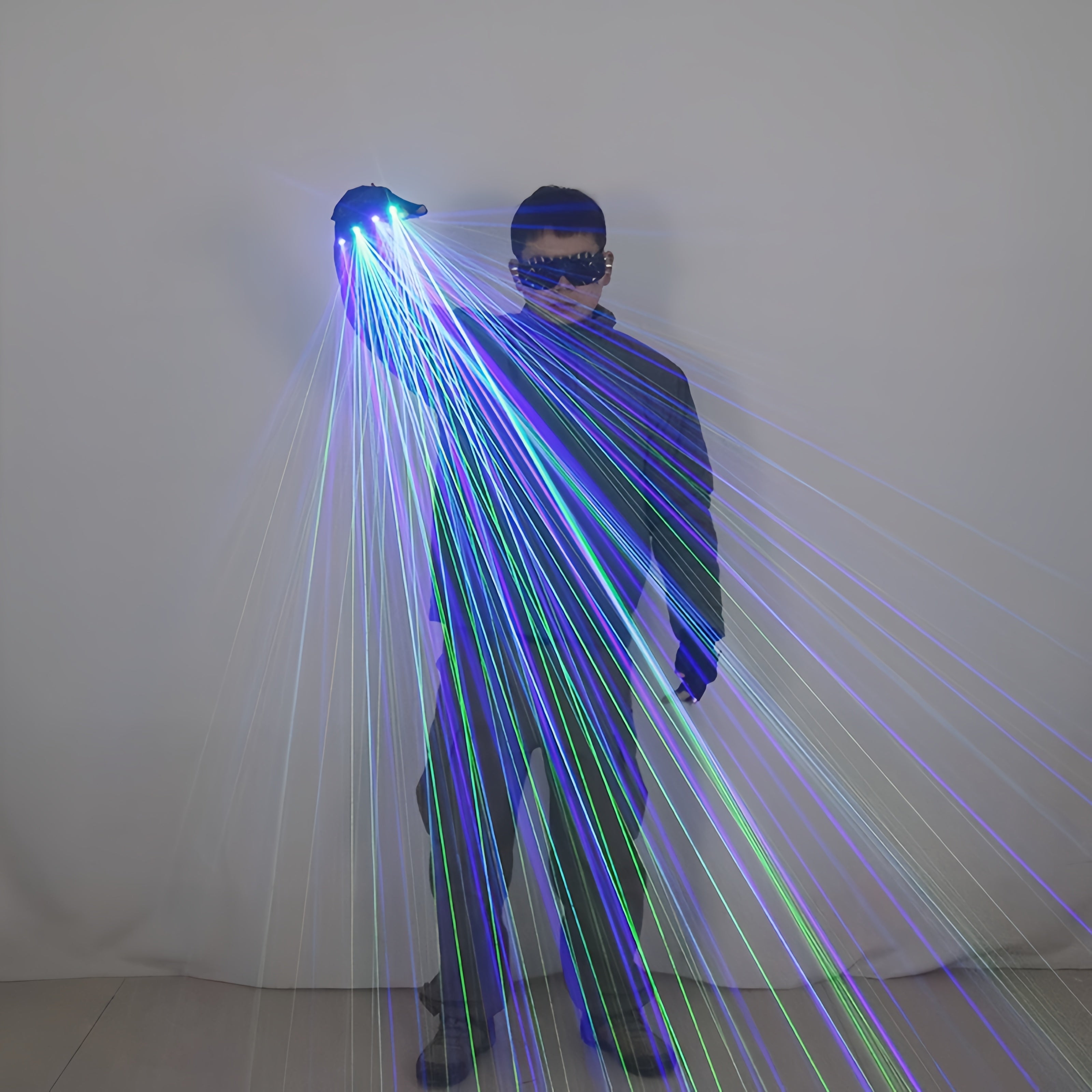 Blue & Green Laser Gloves for DJ Party Light Show — LED Rave Performance Gloves