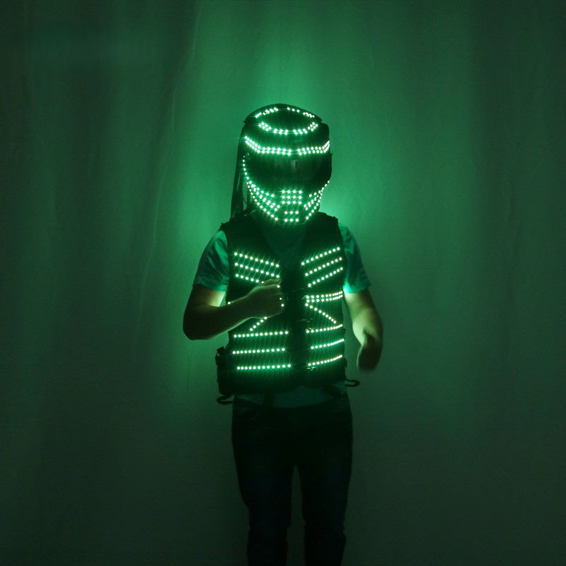 cyber motorcycle helmet Cyber LED Motorcycle Helmet & Chest Armor – Light-Up Party Gear – RADIANT BROTHER