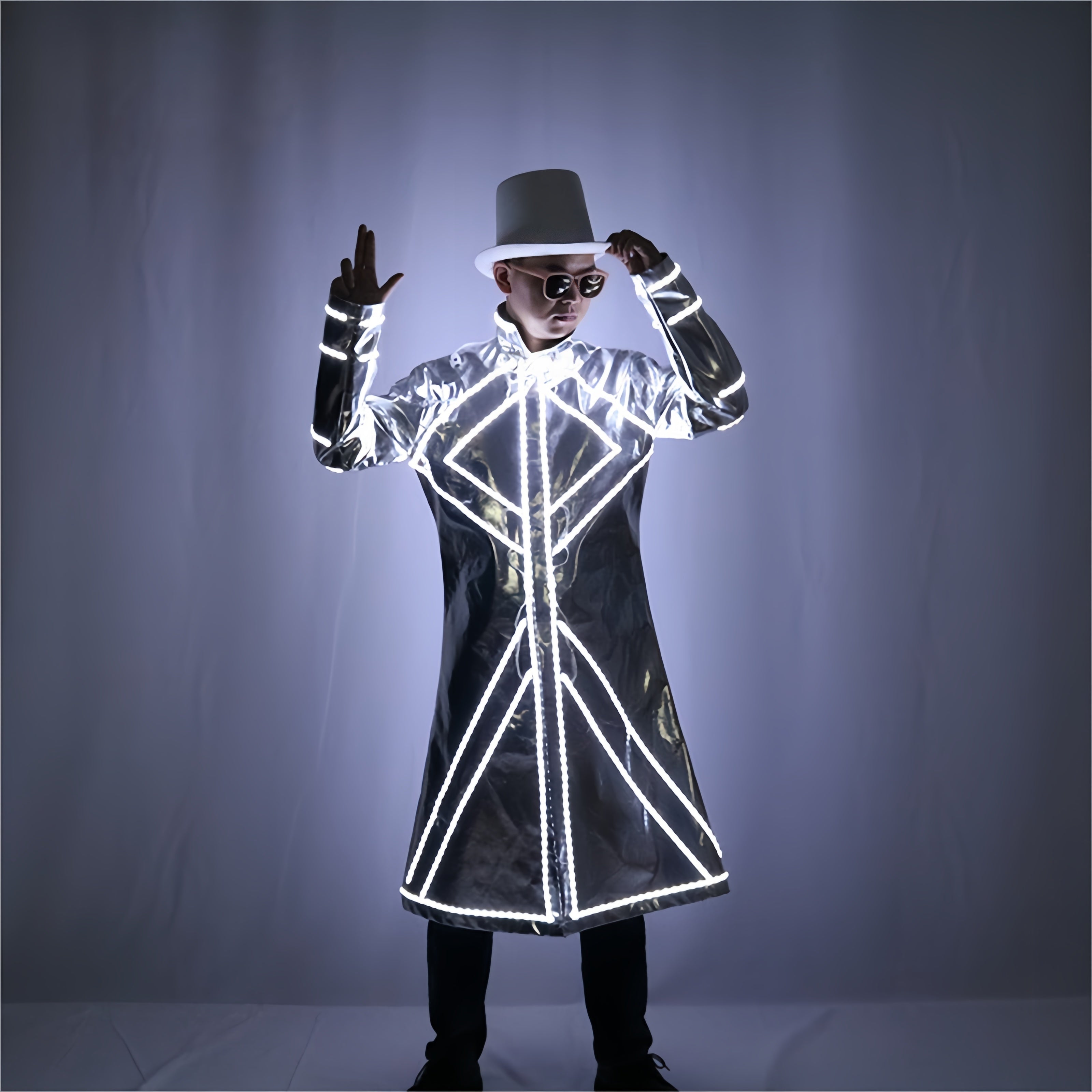LED Light Up Robot Costume Luminous Fluorescent Suit Glowing Stage Performance Outfit Party DJ Dance Props