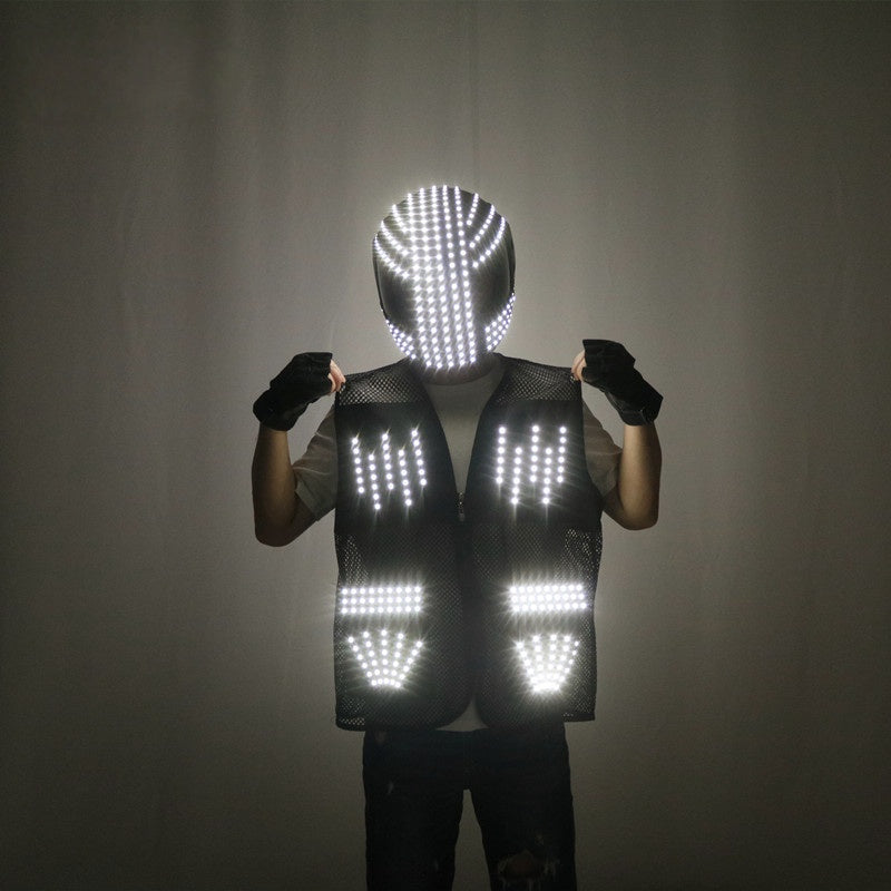LED Robot Suit with Glowing Helmet – Light-Up Performance Costume