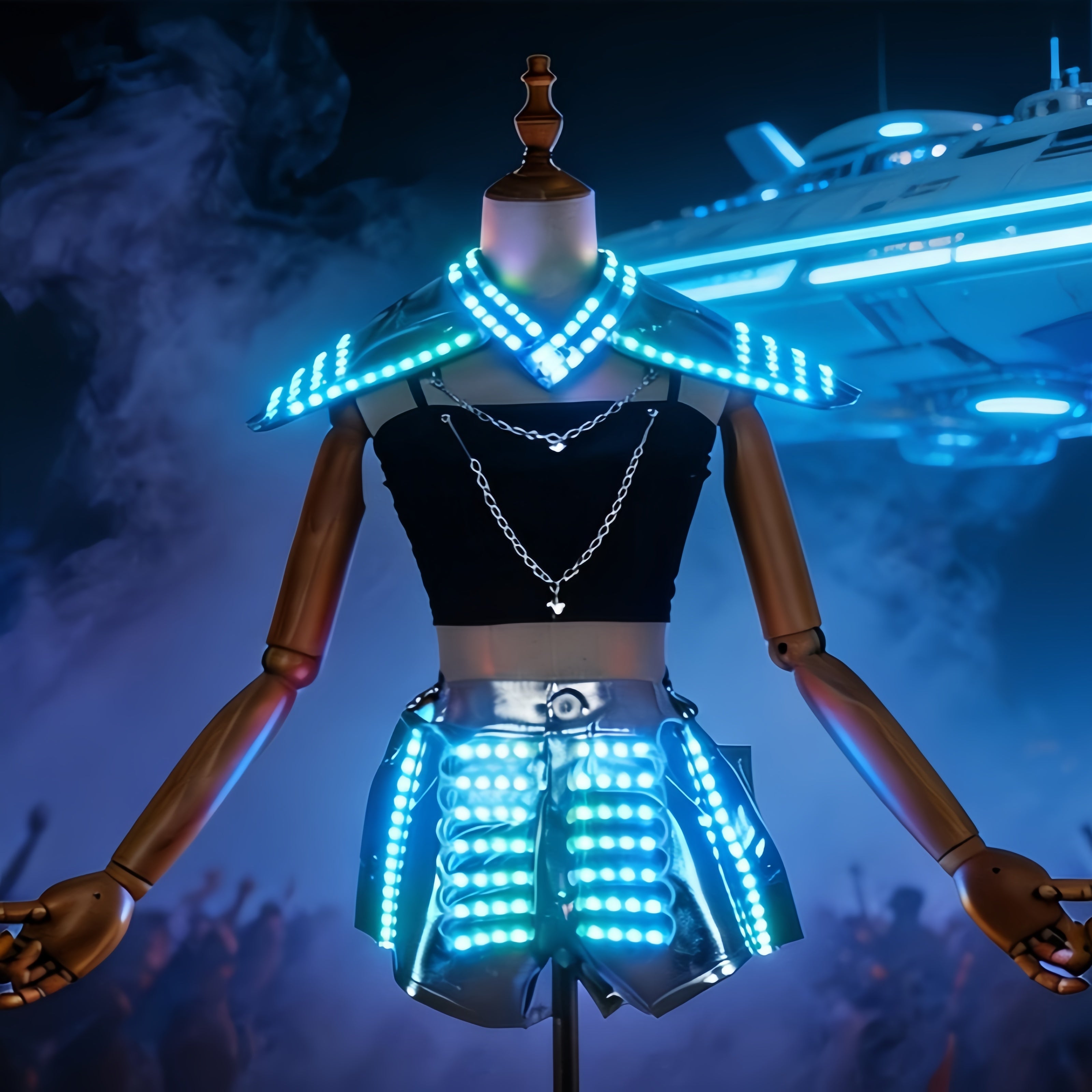 Futuristic LED Light Up Costume for Women – Neon DJ Rave Outfit Club Party Stage Wear