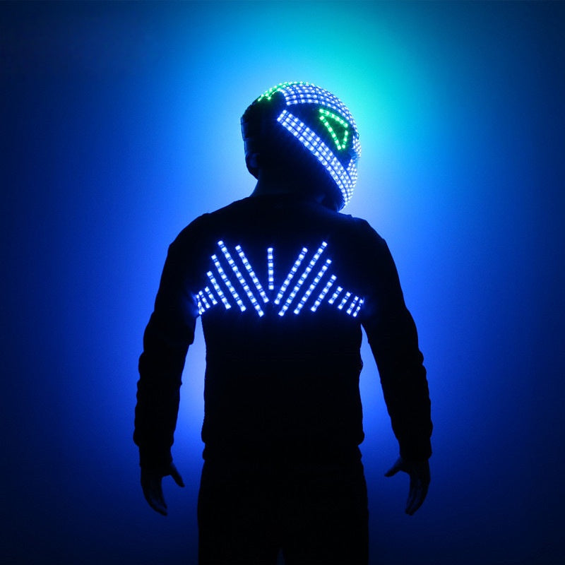 Colorful LED Glowing Helmet & Vest Set – Light-Up Party Costume Props
