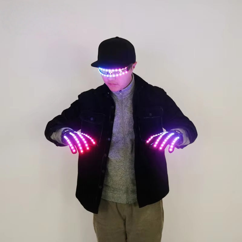 Neon Color LED Gloves and Glowing Party Glasses Set