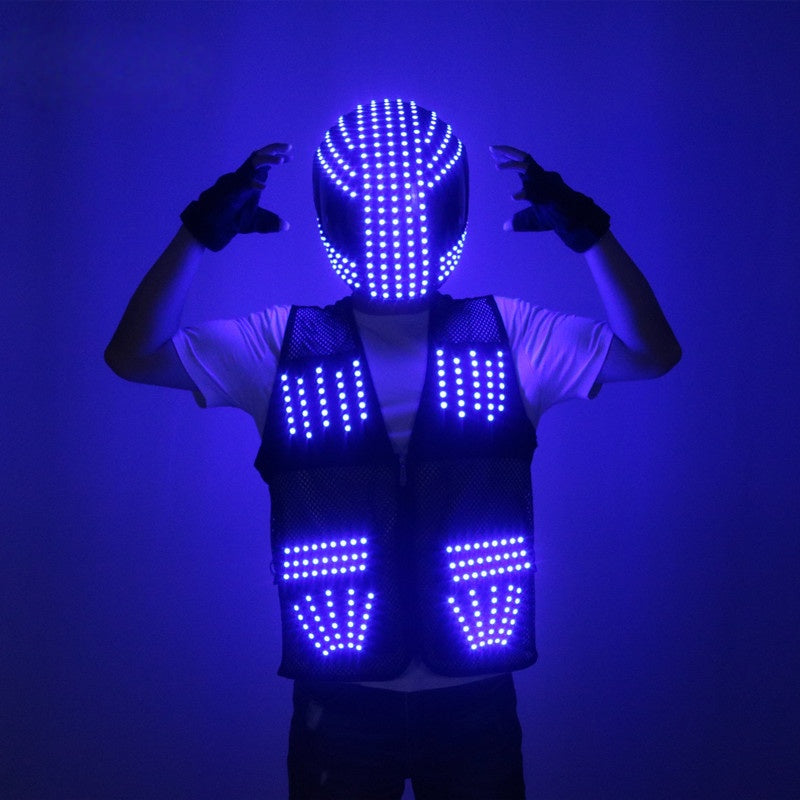 LED Robot Suit with Glowing Helmet – Light-Up Performance Costume