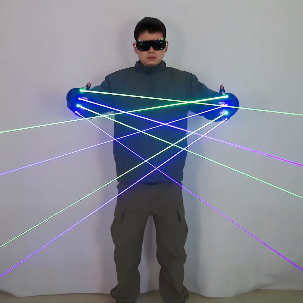 Blue & Green Laser Gloves for DJ Party Light Show — LED Rave Performance Gloves