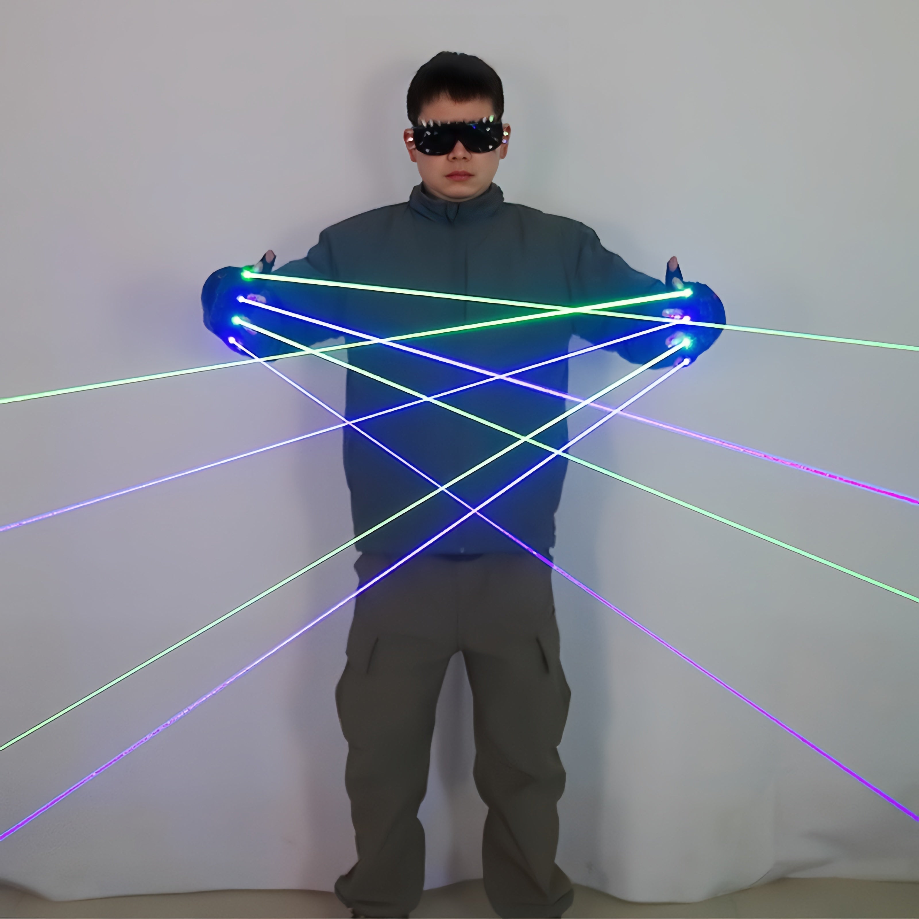 Blue & Green Laser Gloves for DJ Party Light Show — LED Rave Performance Gloves