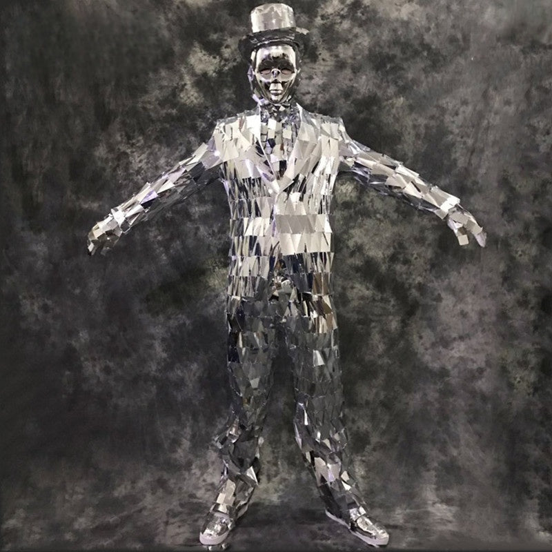 Silver Mirror Ballroom Costume for Men, Catwalk Shows, Man Suit, Nightclub Clothing