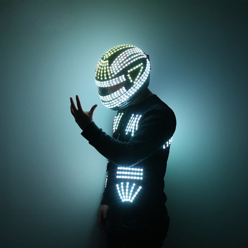Colorful LED Glowing Helmet & Vest Set – Light-Up Party Costume Props