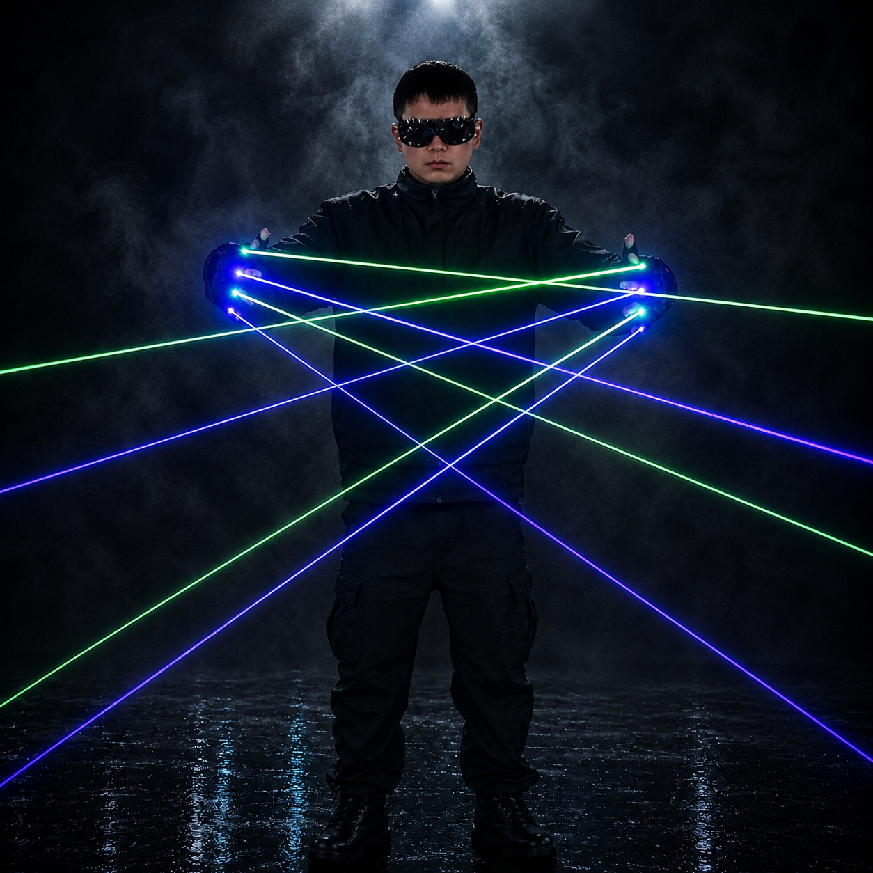 Blue & Green Laser Gloves for DJ Party Light Show — LED Rave Performance Gloves