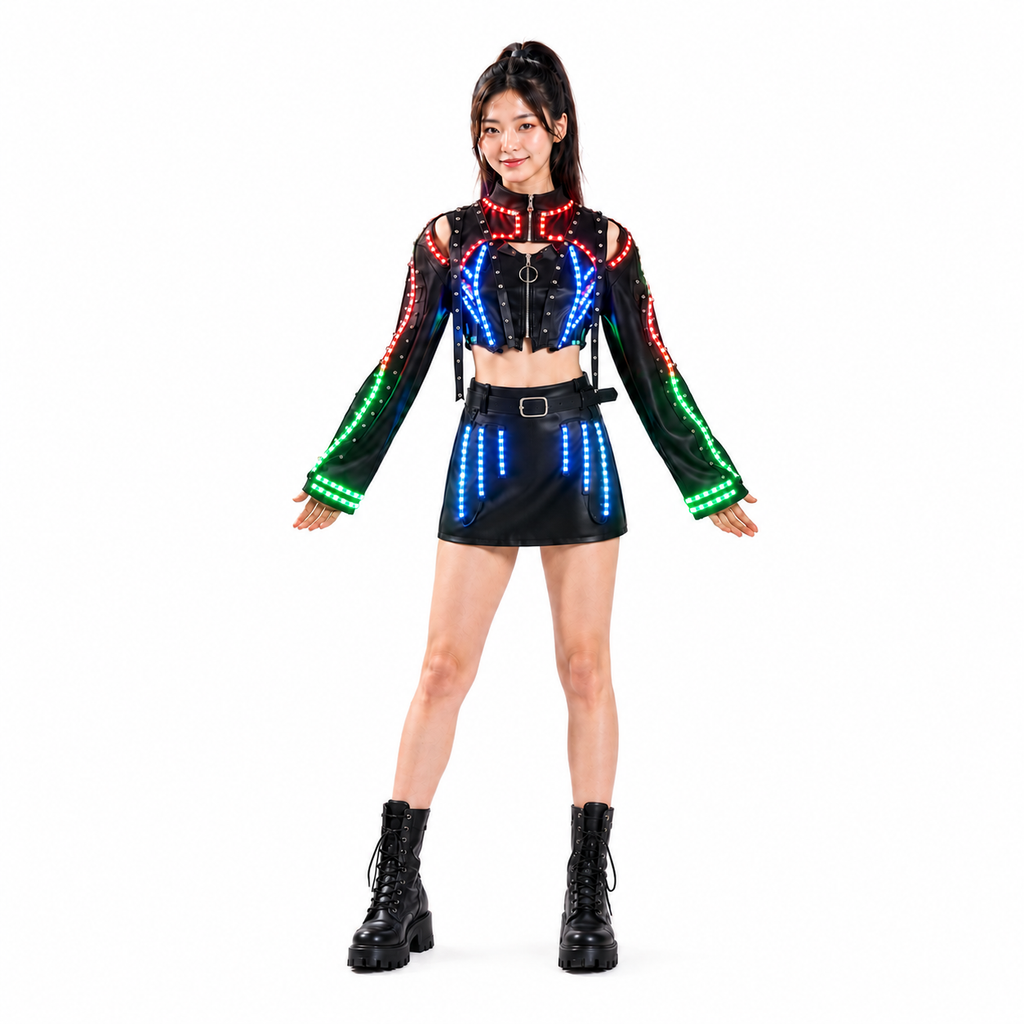 LED Light Up DJ Stage Outfit for Women – Neon Glow Rave Club Party Costume Set
