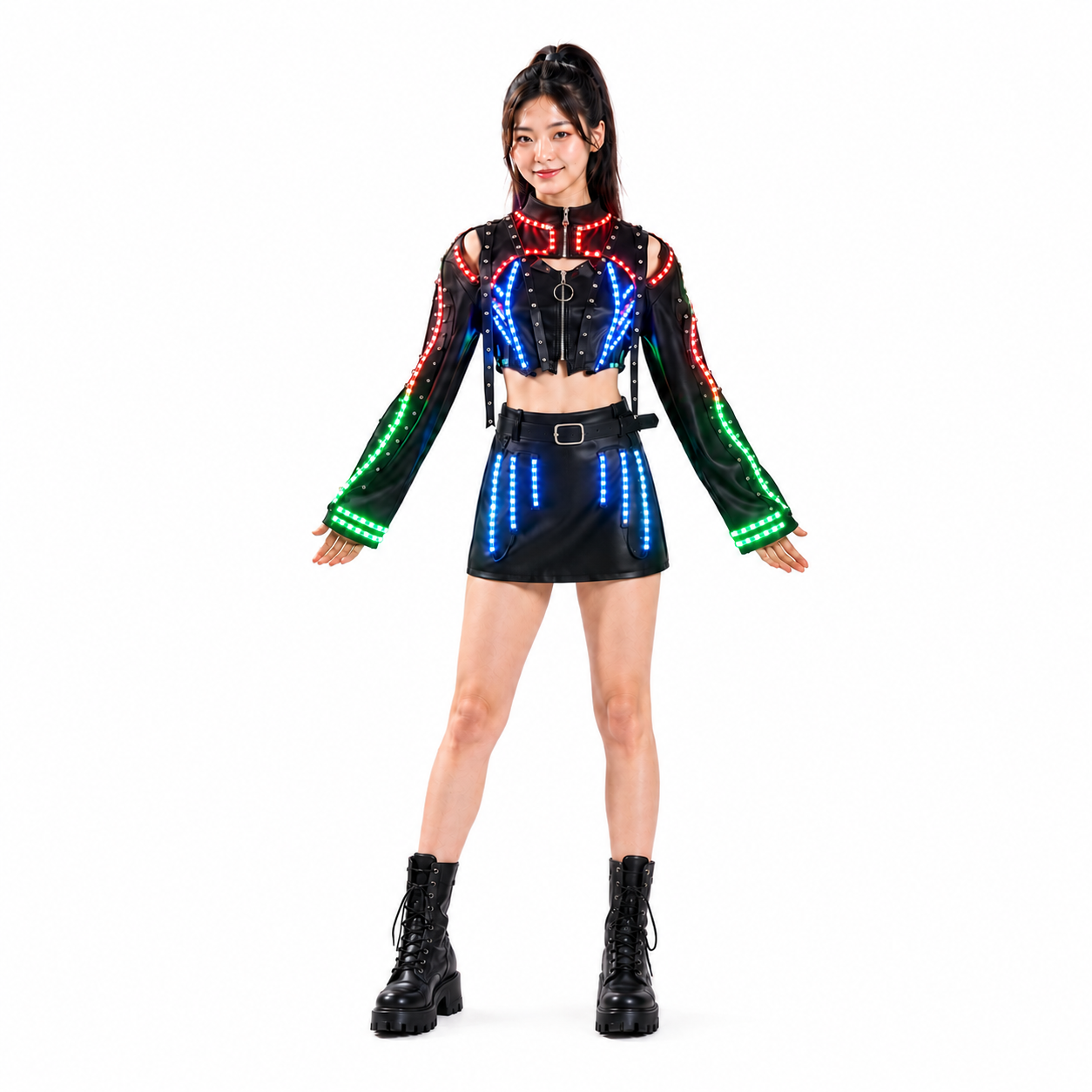 LED Light Up DJ Stage Outfit for Women – Neon Glow Rave Club Party Costume Set