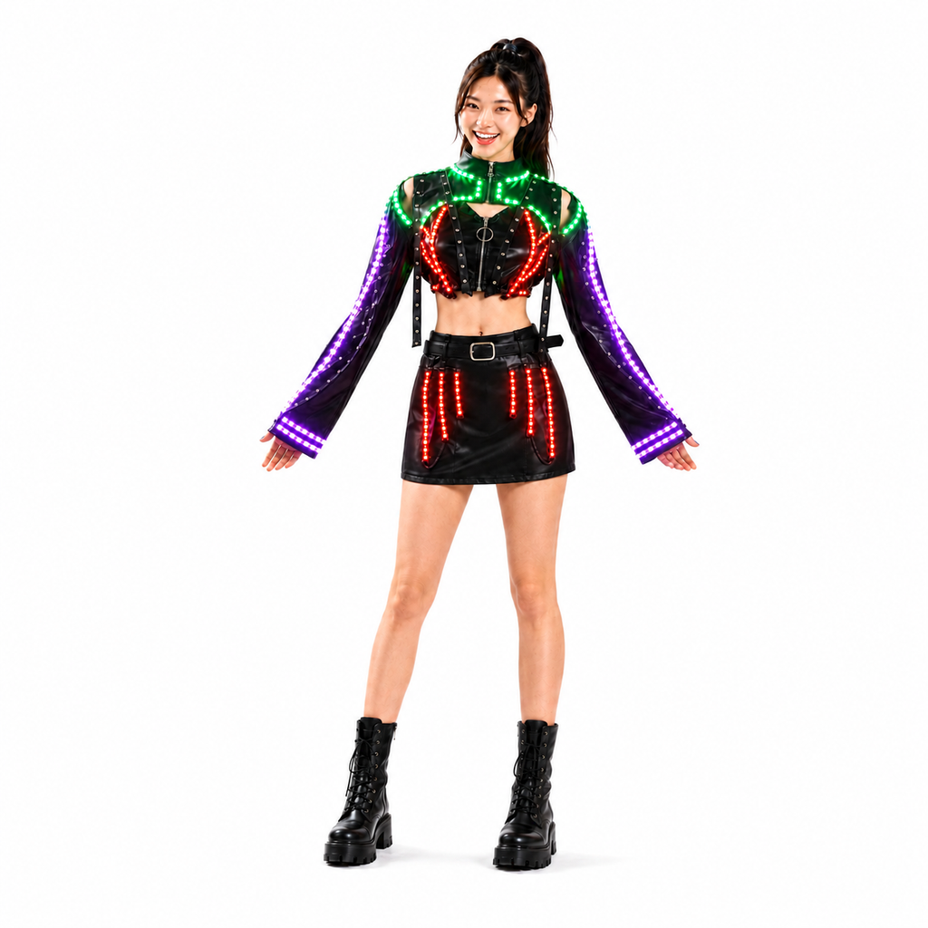 LED Light Up DJ Stage Outfit for Women – Neon Glow Rave Club Party Costume Set