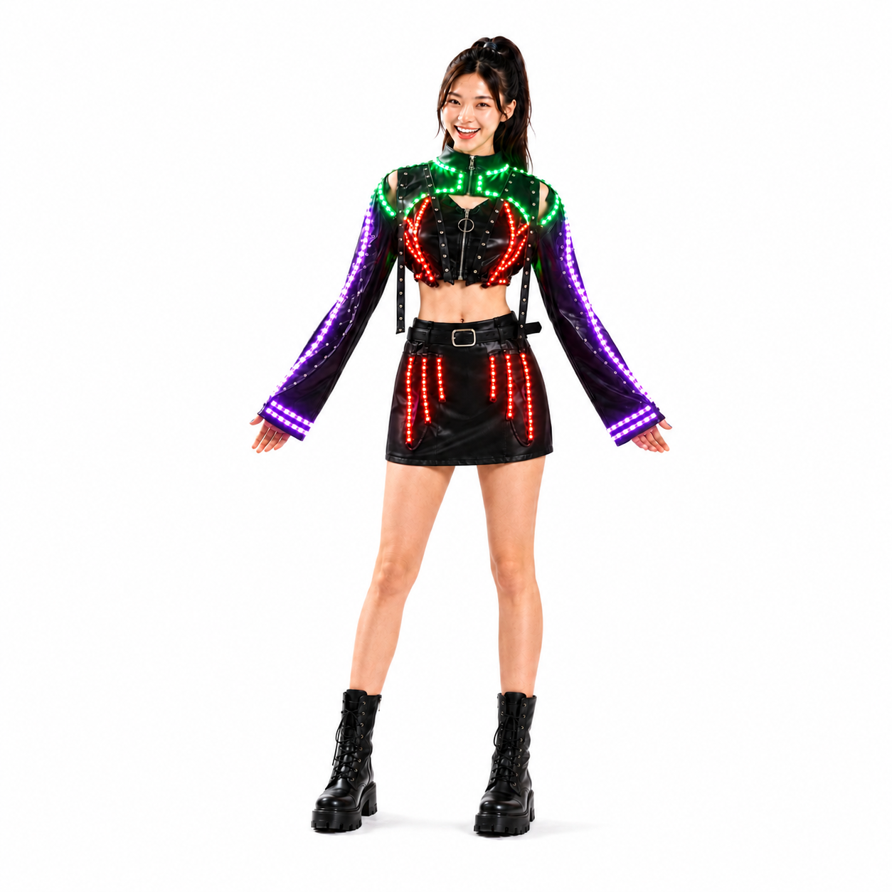 LED Light Up DJ Stage Outfit for Women – Neon Glow Rave Club Party Costume Set