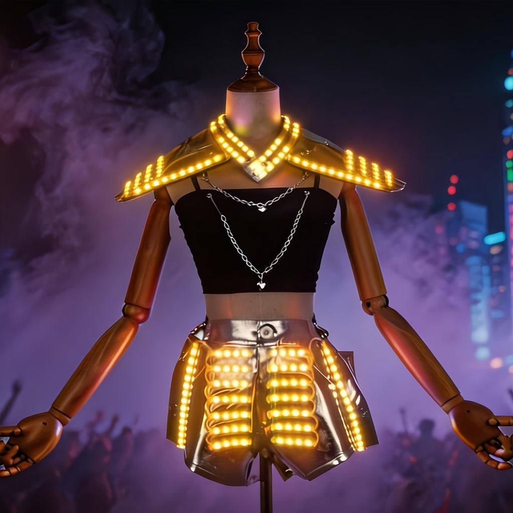 Futuristic LED Light Up Costume for Women – Neon DJ Rave Outfit Club Party Stage Wear