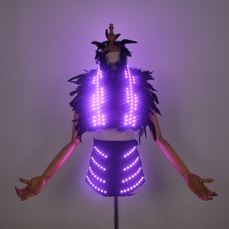 LED Light Up Costume for Women, Halloween Stage Performance Glow Shawl and Skirt Set