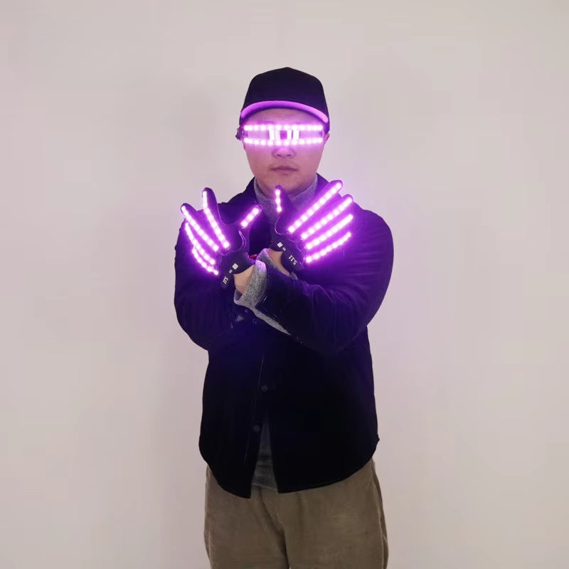 Neon Color LED Gloves and Glowing Party Glasses Set