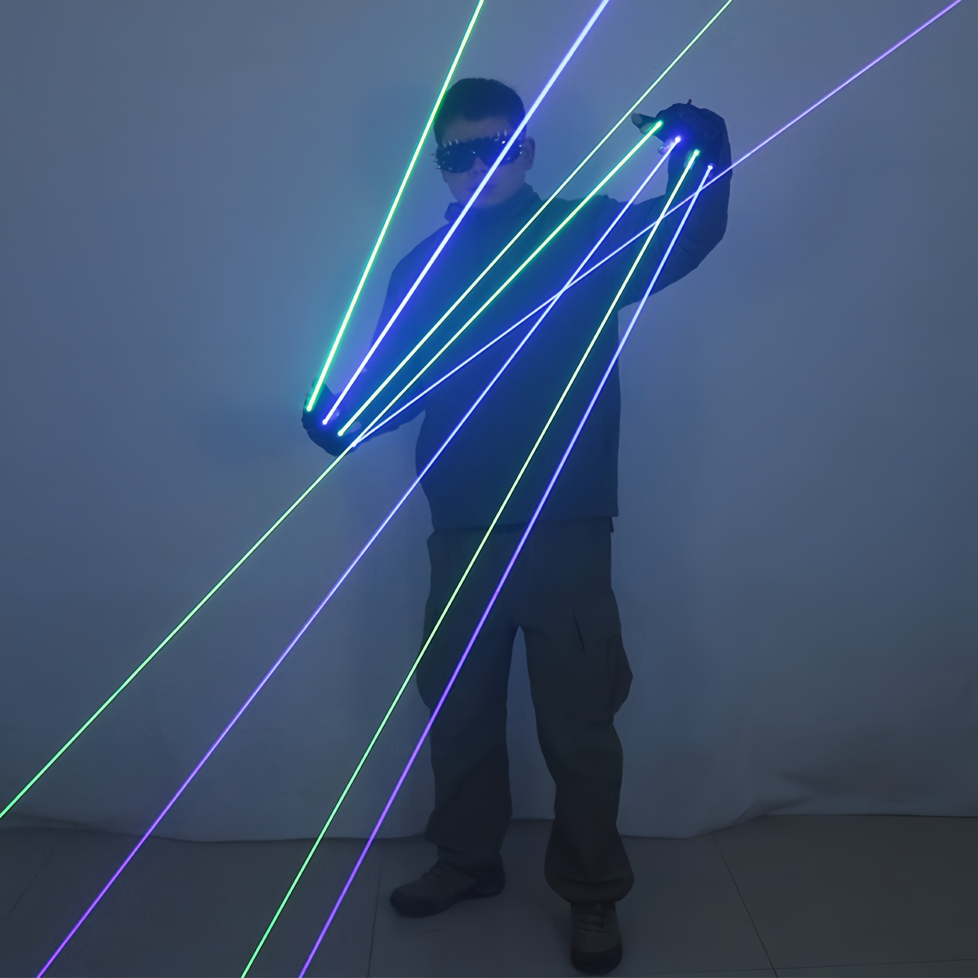 Blue & Green Laser Gloves for DJ Party Light Show — LED Rave Performance Gloves