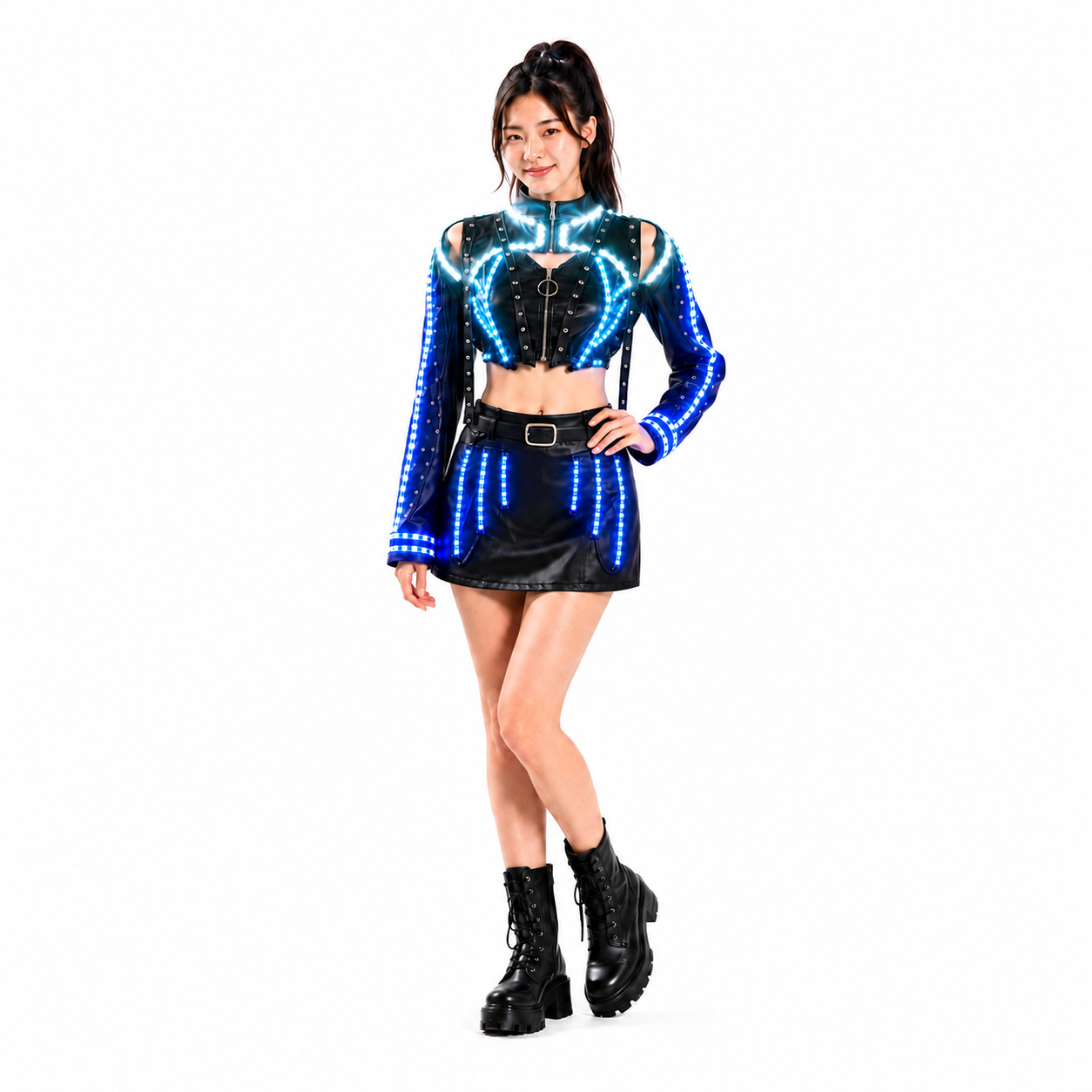 LED Light Up DJ Stage Outfit for Women – Neon Glow Rave Club Party Costume Set