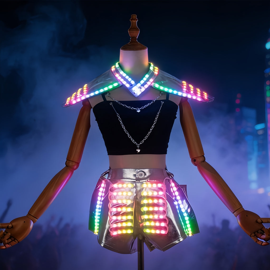 Futuristic LED Light Up Costume for Women – Neon DJ Rave Outfit Club Party Stage Wear