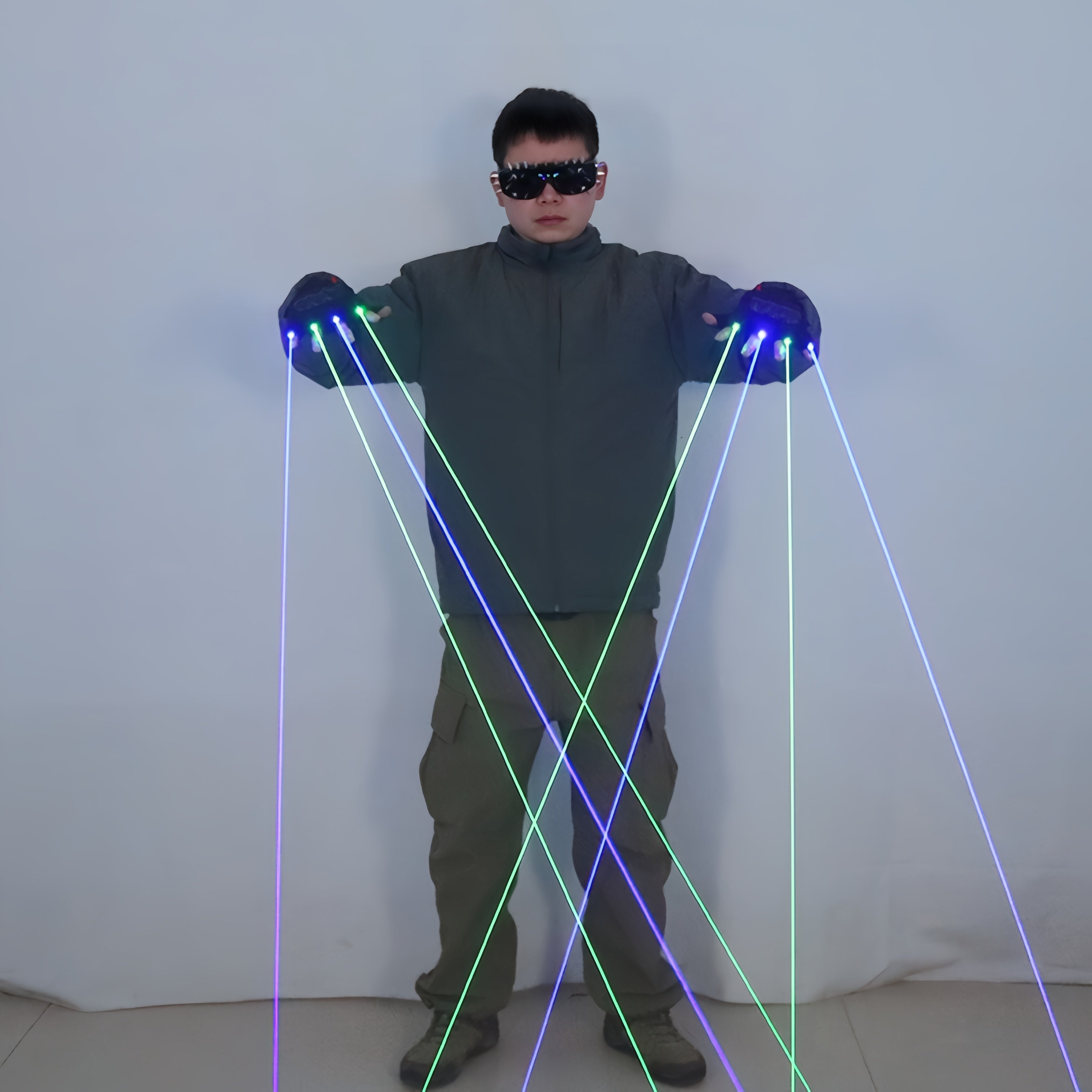 Blue & Green Laser Gloves for DJ Party Light Show — LED Rave Performance Gloves